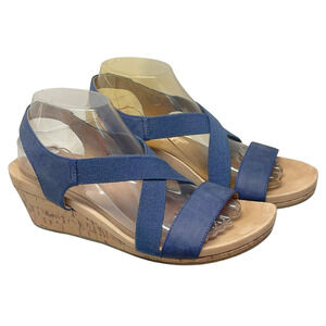 Life Stride Sz 8.5 Mexico Strappy Wedge Sandals 2" Cork Heel Cushioned Blue
